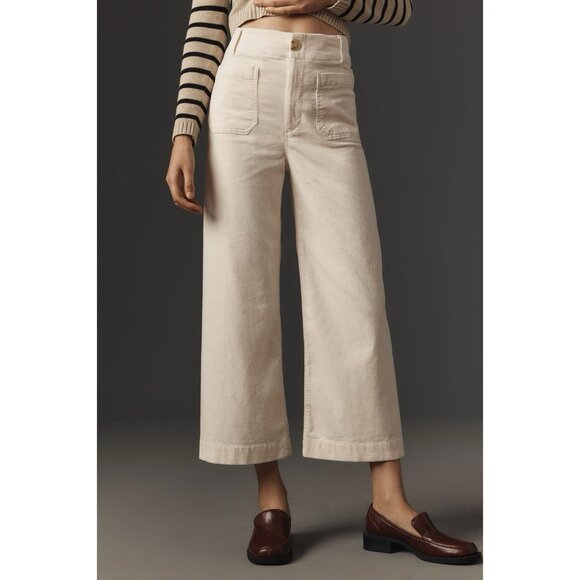 Anthropologie Maeve Colette Corduroy Cropped Wide Leg Pants Women’s 29 Ivory NWT